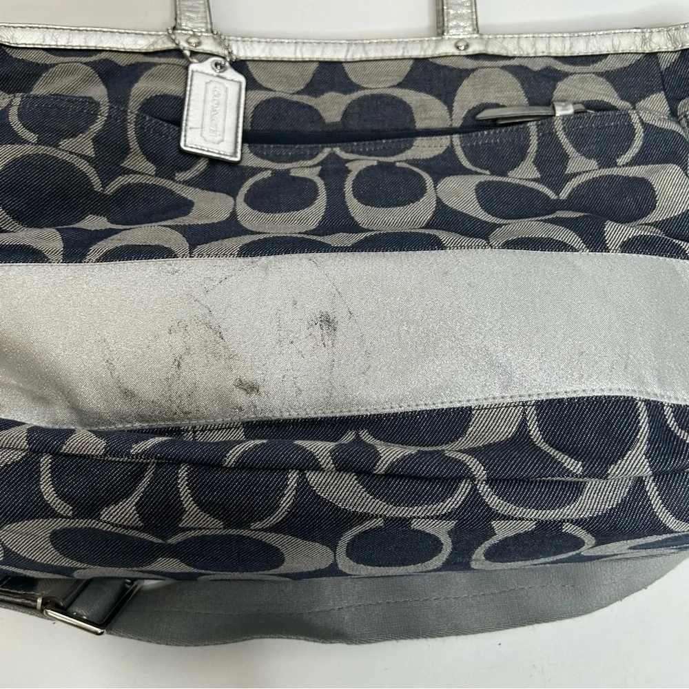 Coach Denim Signature Stripe Tote Weekender Diaper Bag F17443 Large Shoulder Bag